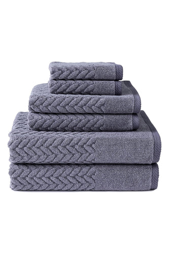 Texere 100% Organic Cotton Cable Knit Jacquard 6 Towel Set Color Excalibur