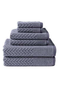 Texere 100% Organic Cotton Cable Knit Jacquard 6 Towel Set Color Excalibur