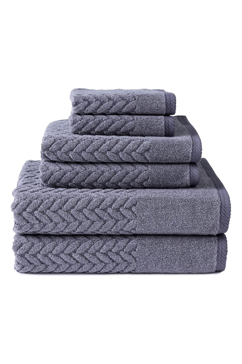 Texere 100% Organic Cotton Cable Knit Jacquard 6 Towel Set Color Excalibur