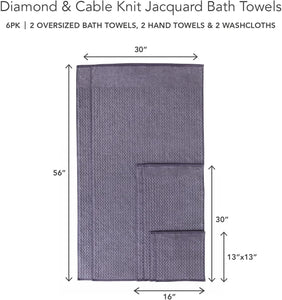 Texere 100% Organic Cotton Cable Knit Jacquard 6 Towel Set Color Excalibur