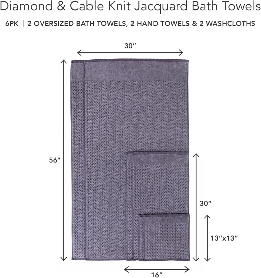 Texere 100% Organic Cotton Cable Knit Jacquard 6 Towel Set Color Excalibur