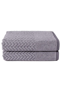 Texere 100% Organic Cotton Cable Knit Jacquard 2 Towel Set Color Granite Gray