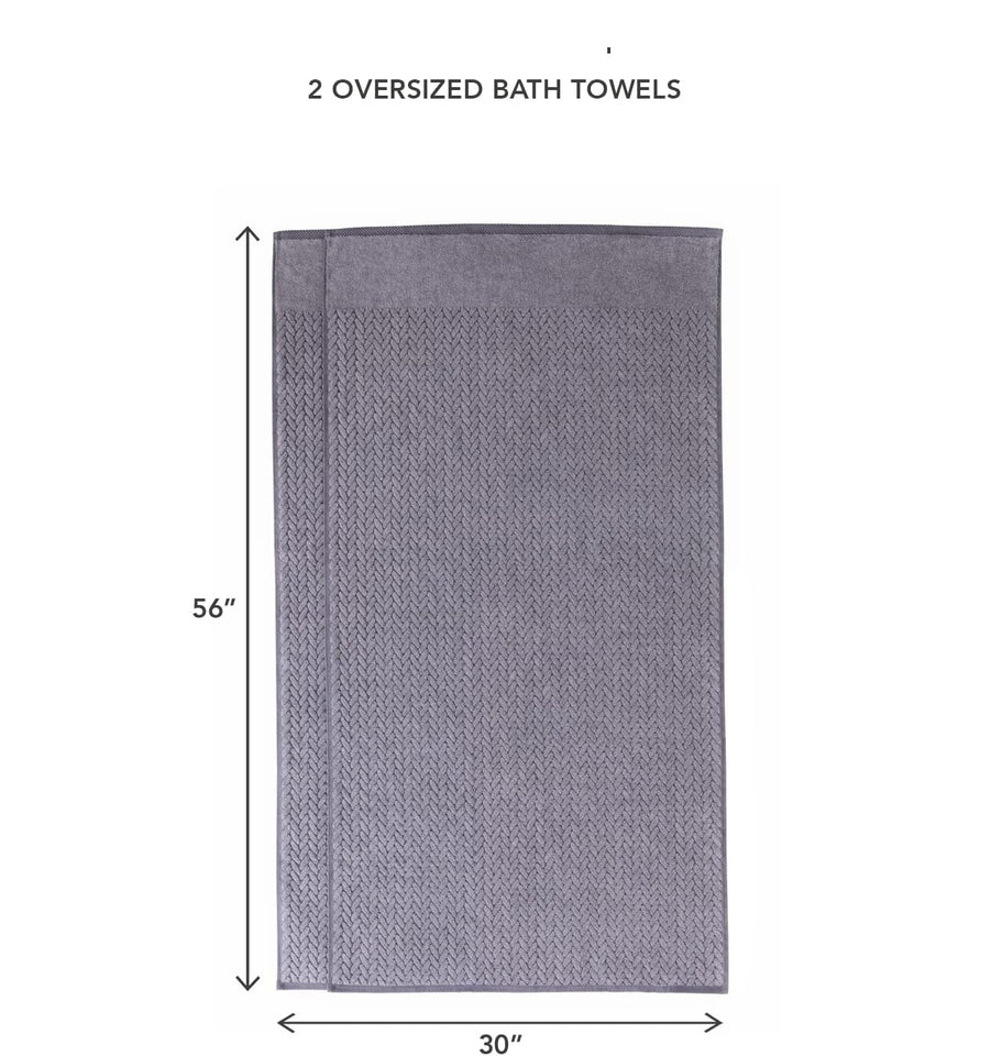 Texere 100% Organic Cotton Cable Knit Jacquard 2 Towel Set Color Granite Gray