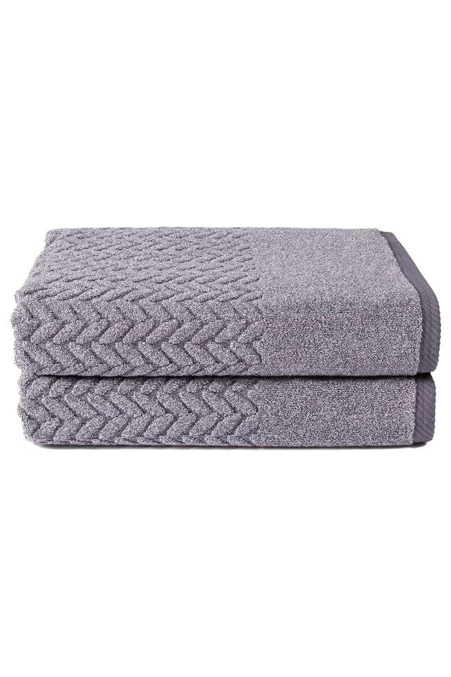 Texere 100% Organic Cotton Cable Knit Jacquard 2 Towel Set Color Granite Gray