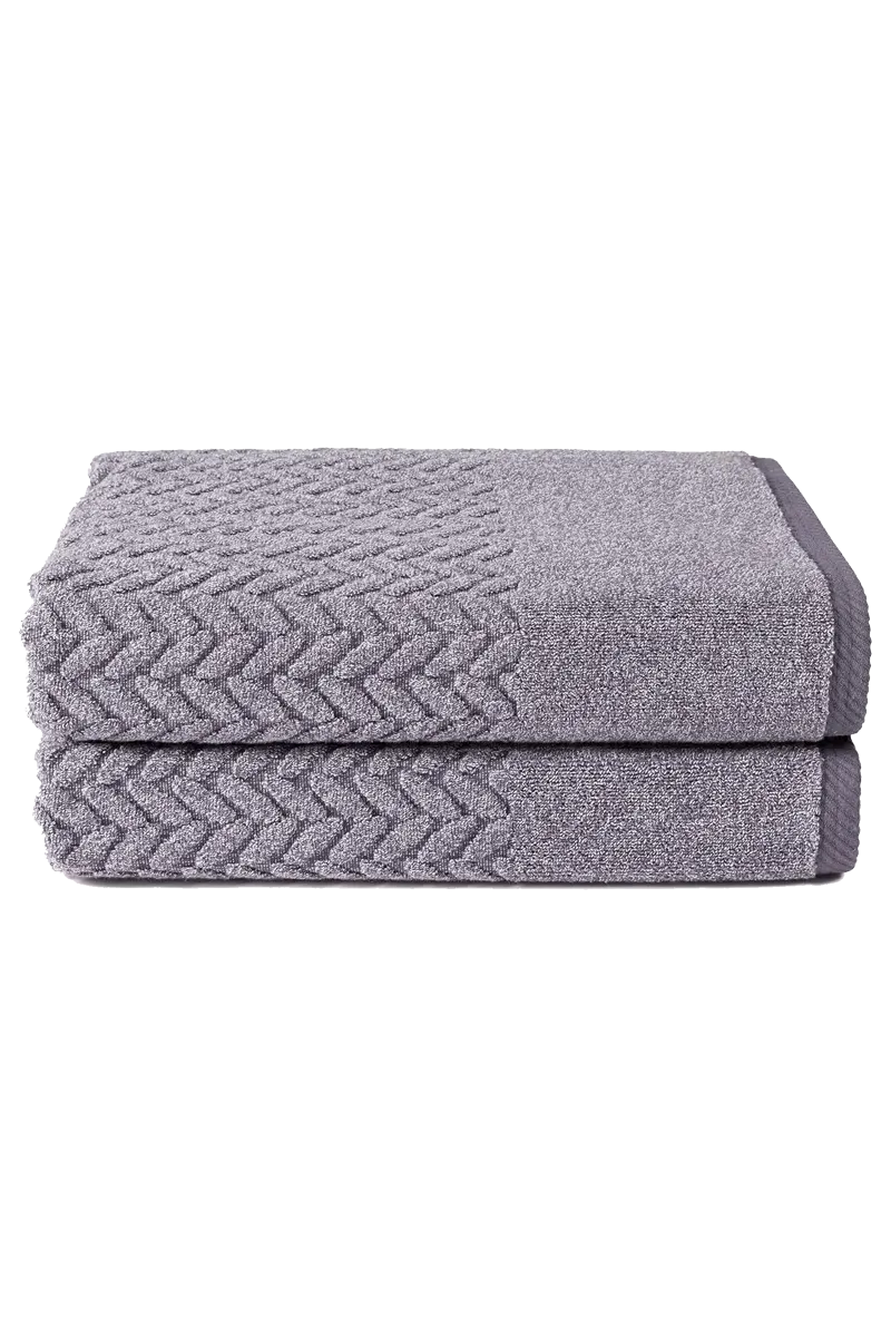 Texere 100% Organic Cotton Cable Knit Jacquard 2 Towel Set Color Granite Gray
