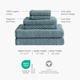 Texere 100% Organic Cotton Cable Knit Jacquard 6 Towel Set Color Smoke Blue