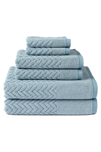 Texere 100% Organic Cotton Cable Knit Jacquard 6 Towel Set Color Smoke Blue