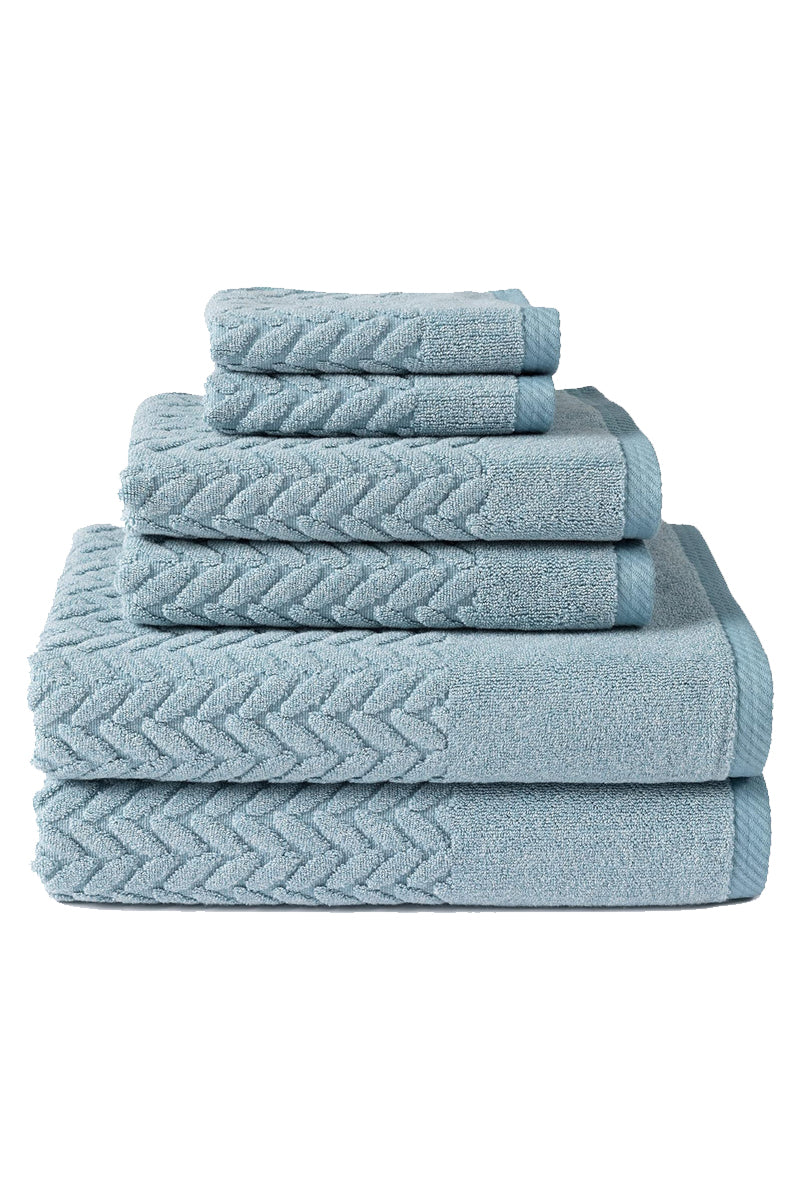 Texere 100% Organic Cotton Cable Knit Jacquard 6 Towel Set Color Smoke Blue